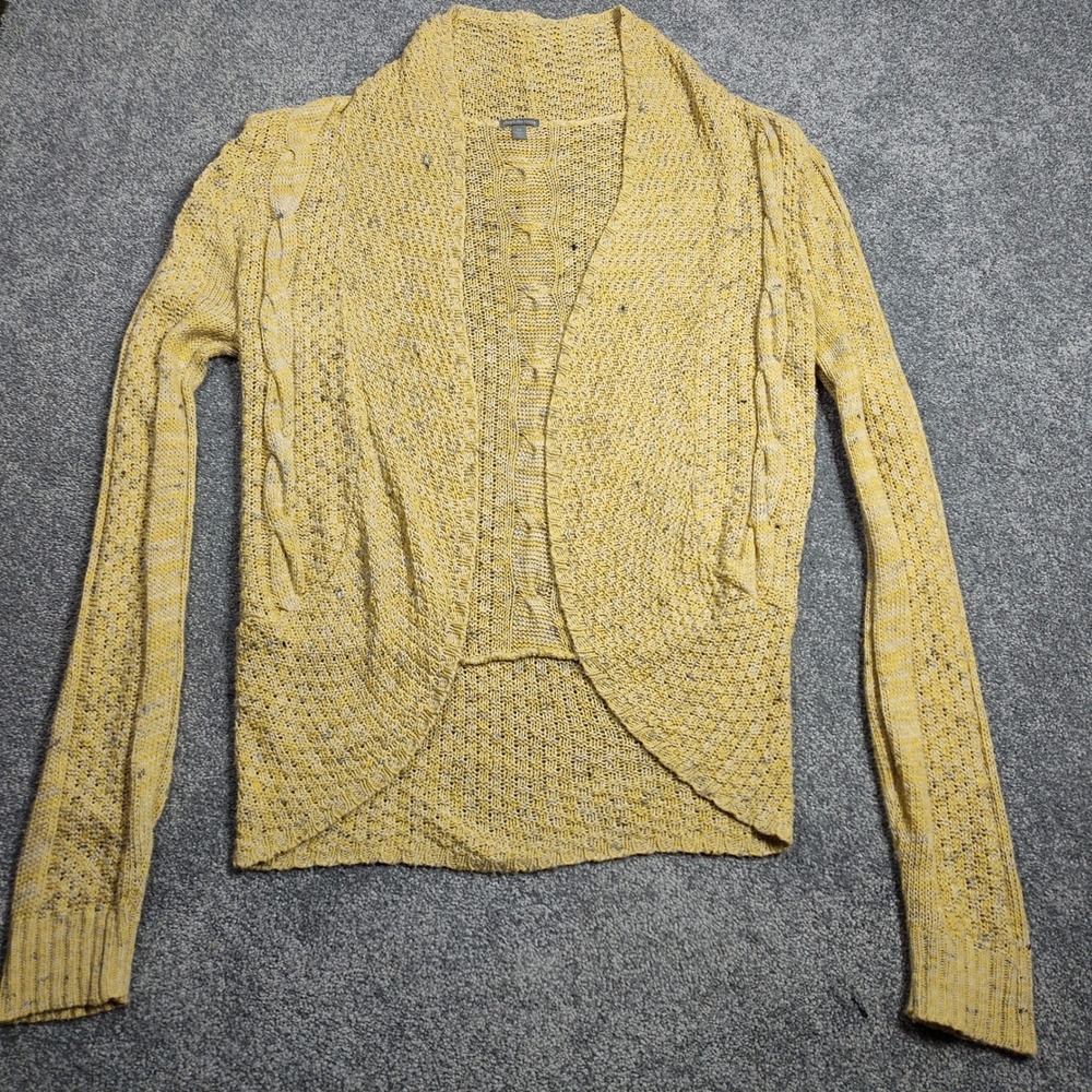Charlotte Russe Yellow Speckled Knit Open Front Cardigan Sweater Womens Medium